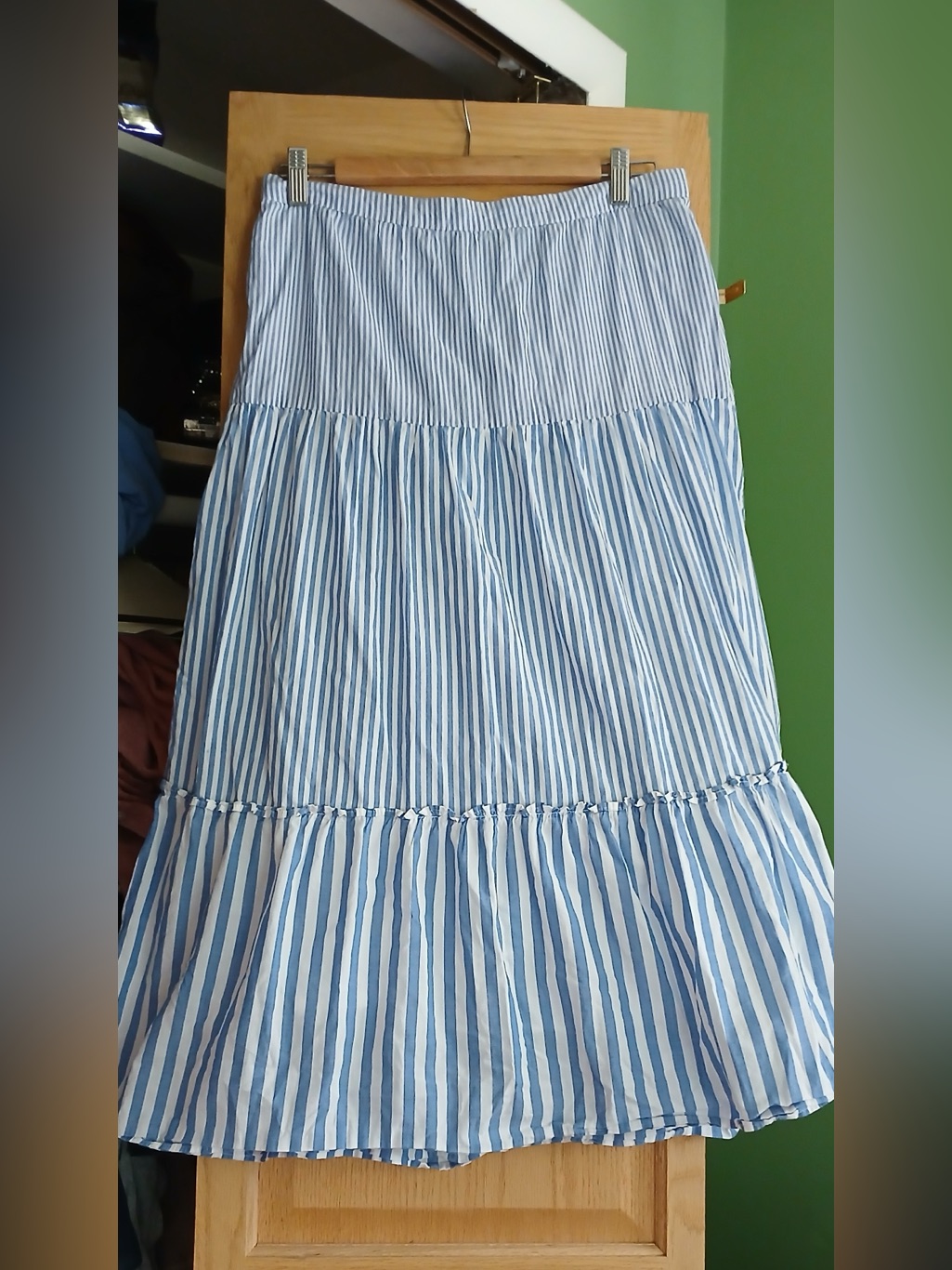 J. Crew Blue And White Striped Tiered Women's Cotton Midi Skirt